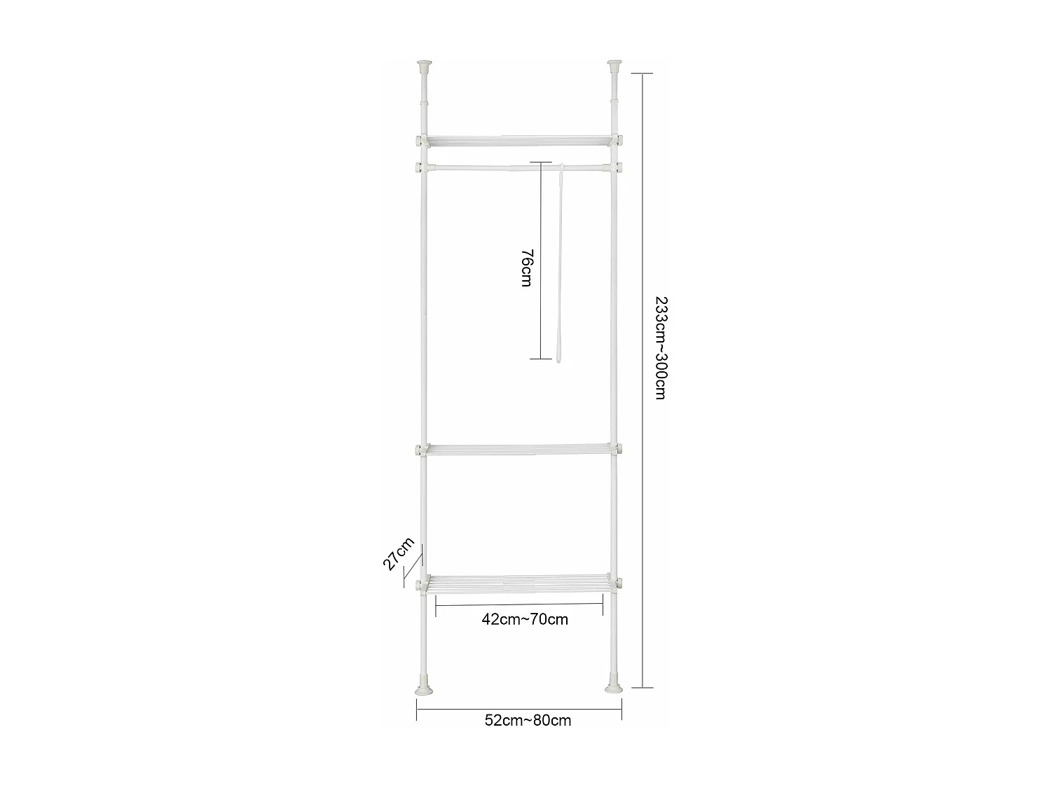 Télescopique Porte-vêtements Système De Penderie Télescopique L (52-80) X H (233-300) Cm, Kls07-w