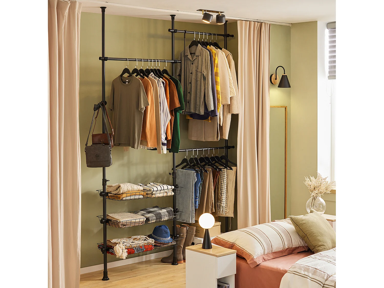 SoBuy Cabina Armadio Guardaroba Componibile Appendiabiti Nero FRG34-SCH,IT