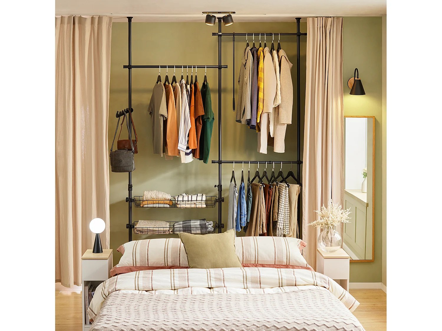 SoBuy Cabina Armadio Guardaroba Componibile Appendiabiti Nero FRG34-SCH,IT