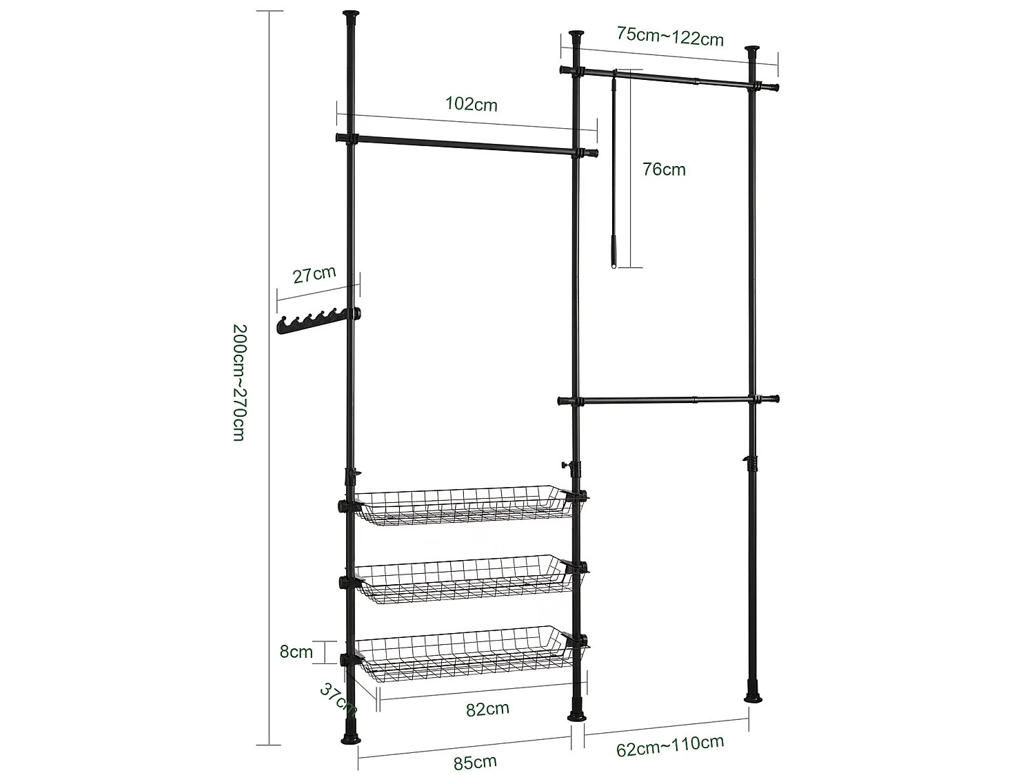 SoBuy Cabina Armadio Guardaroba Componibile Appendiabiti Nero FRG34-SCH,IT