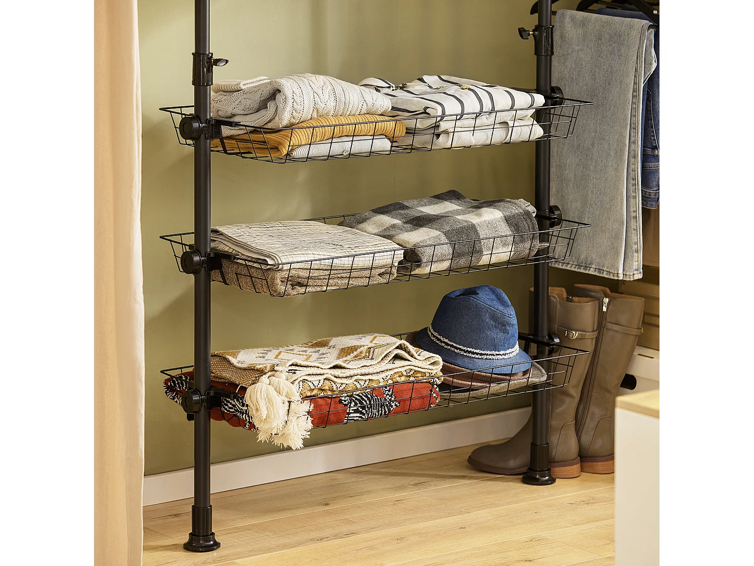 SoBuy Cabina Armadio Guardaroba Componibile Appendiabiti Nero FRG34-SCH,IT