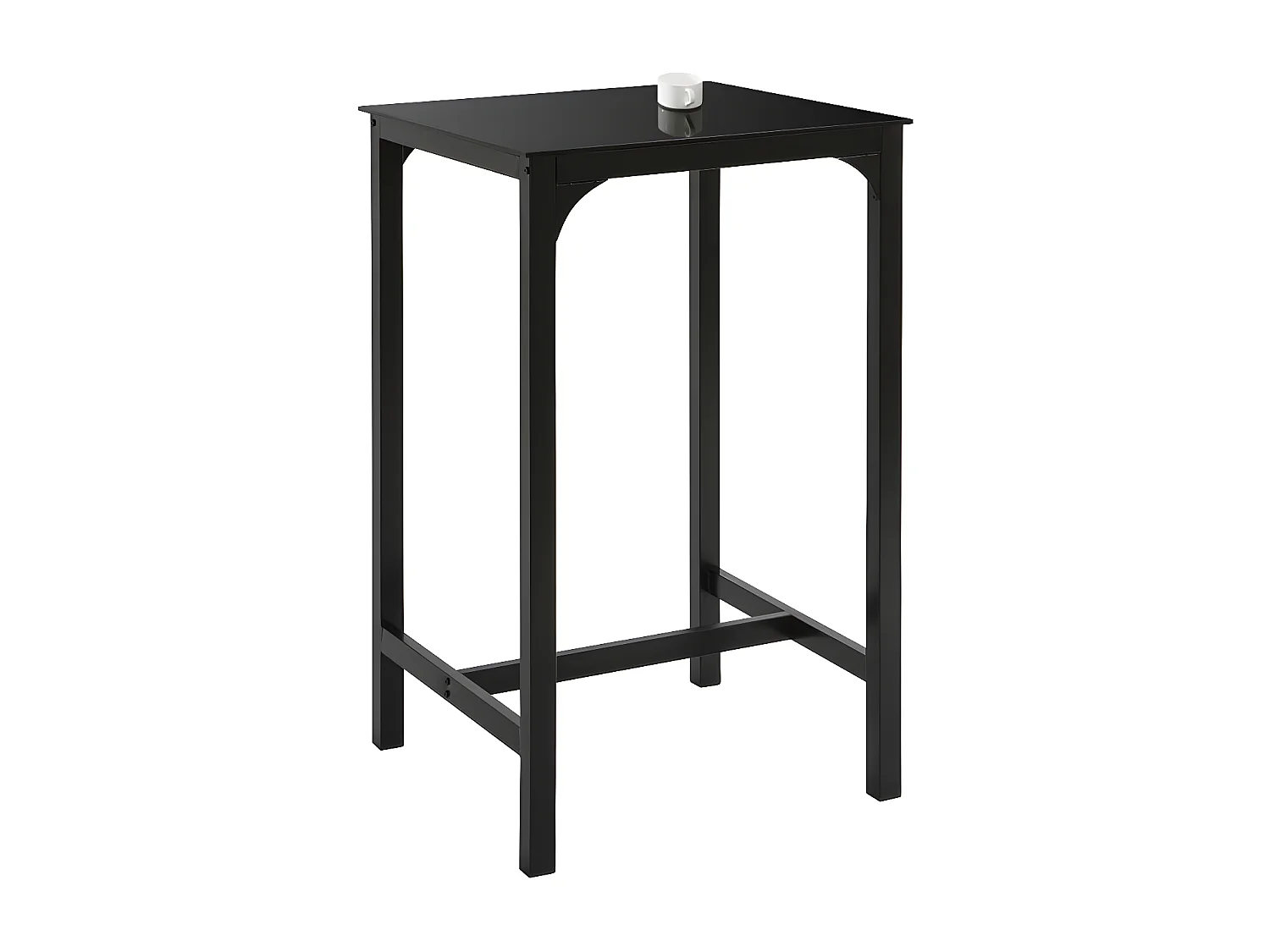 Table De Bar Carrée Table De Salle À Manger Plateau En Verre Pieds En Acier Robuste Noir, Ogt38-sch