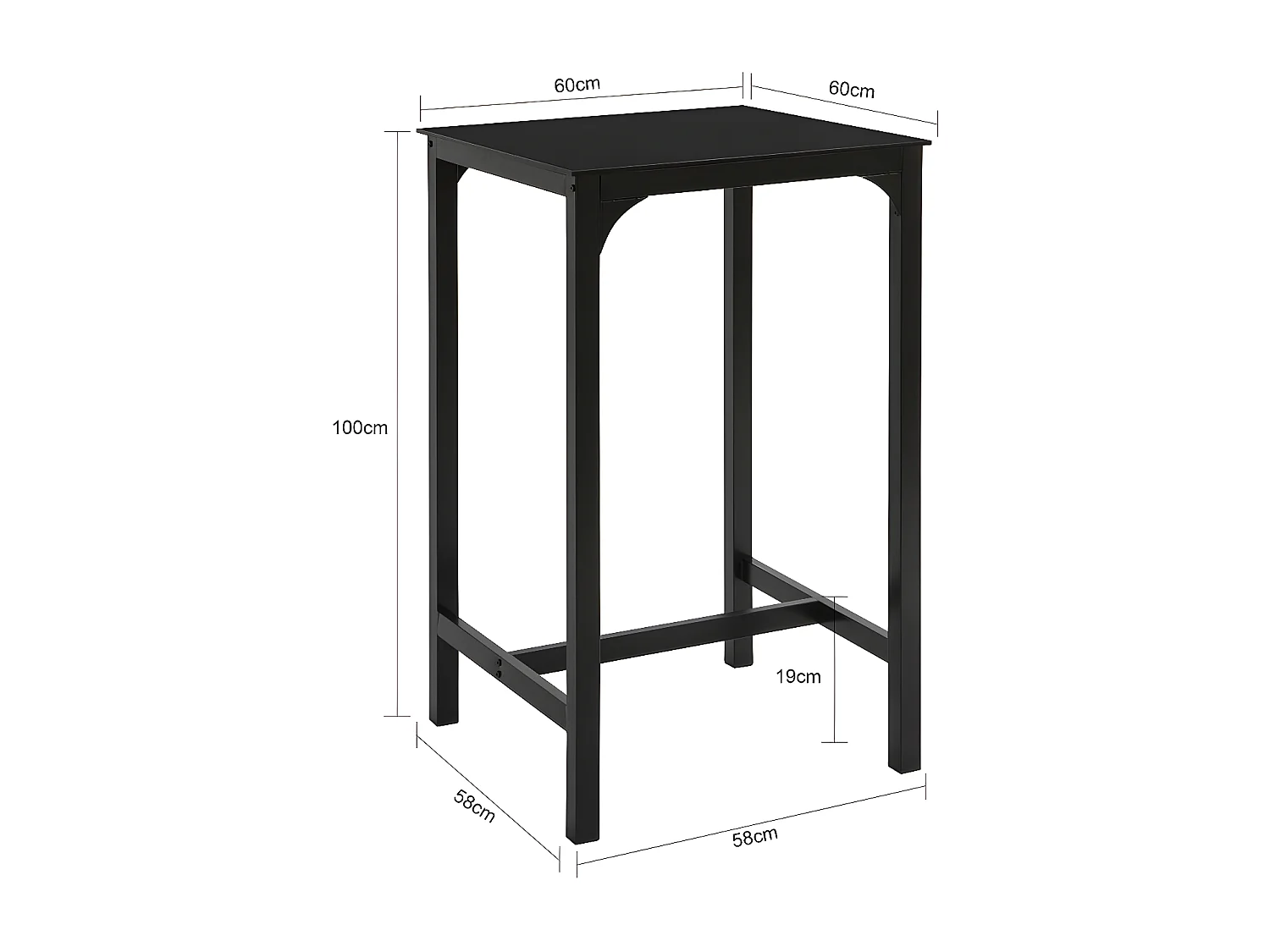 Table De Bar Carrée Table De Salle À Manger Plateau En Verre Pieds En Acier Robuste Noir, Ogt38-sch