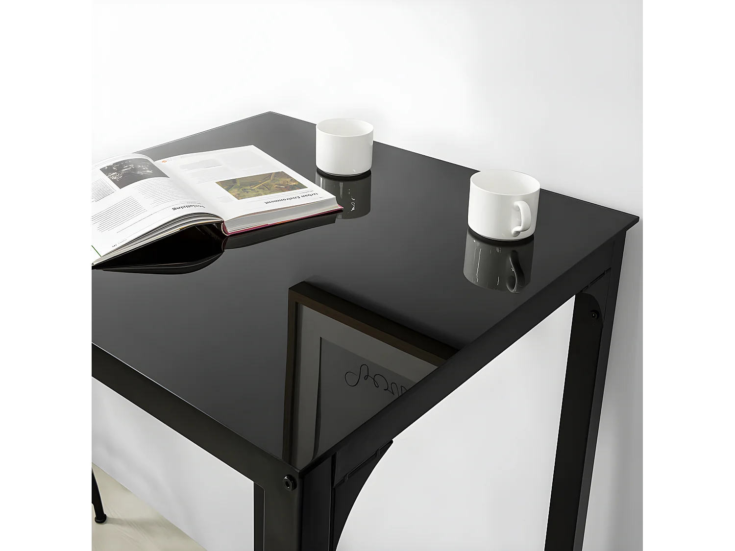 Table De Bar Carrée Table De Salle À Manger Plateau En Verre Pieds En Acier Robuste Noir, Ogt38-sch