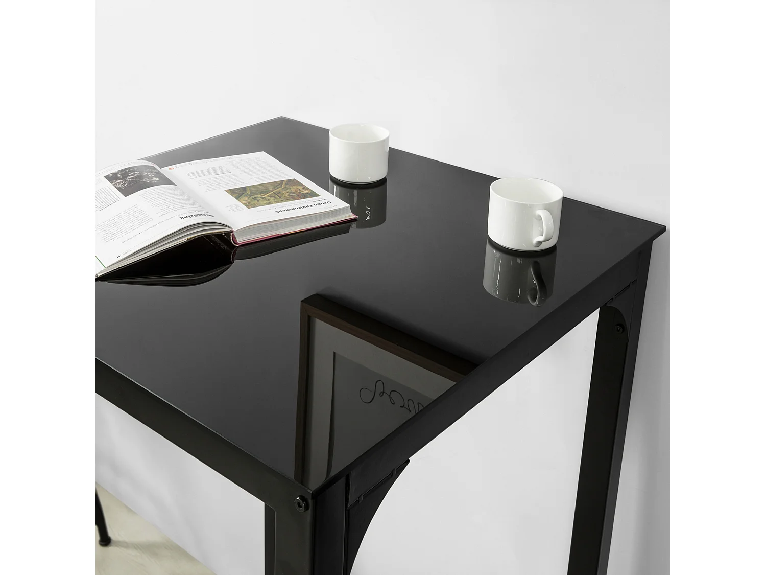 Table De Bar Carrée Table De Salle À Manger Plateau En Verre Pieds En Acier Robuste Noir, Ogt38-sch