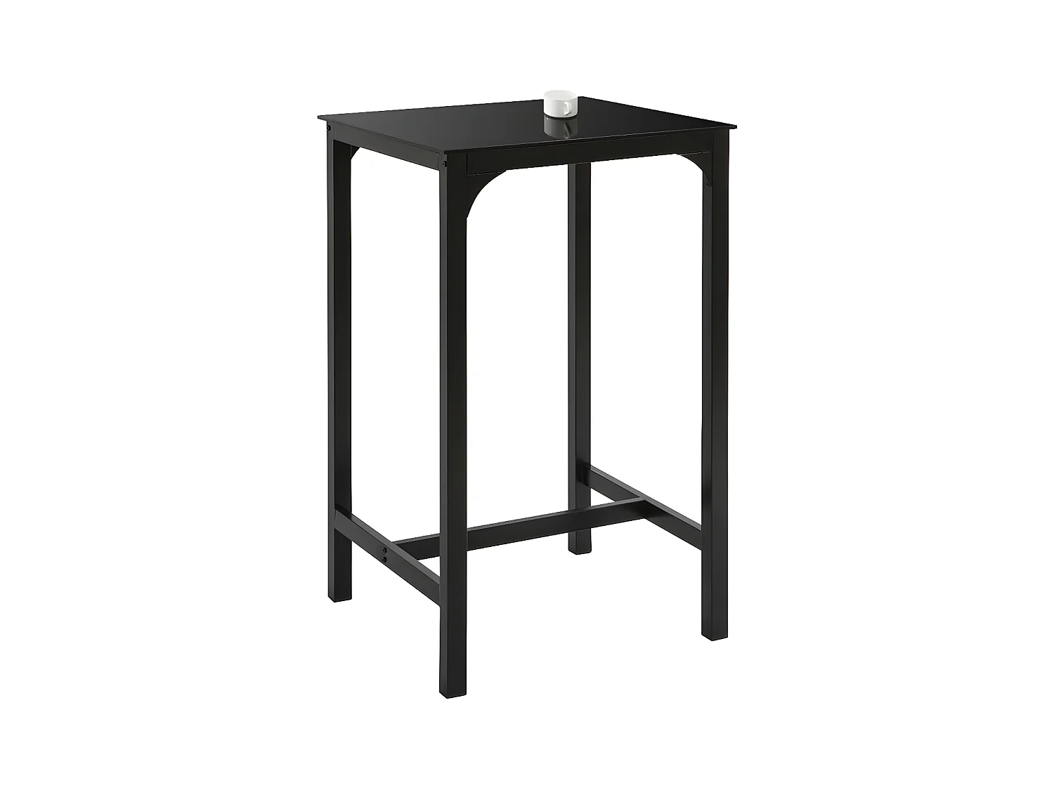 Table De Bar Carrée Table De Salle À Manger Plateau En Verre Pieds En Acier Robuste Noir, Ogt38-sch