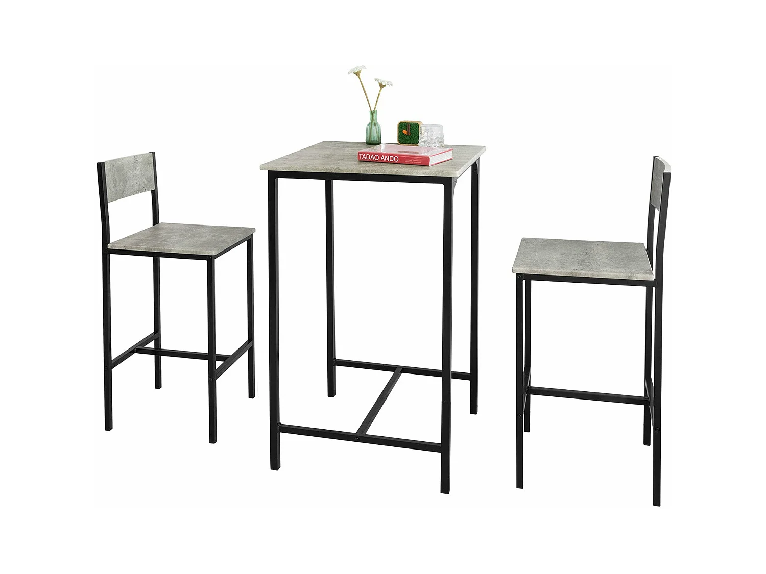 SoBuy OGT27-HG 3-delig Bartafel met Stoelen Barset Bistrotafel met 4 Barkrukken Zitgroep