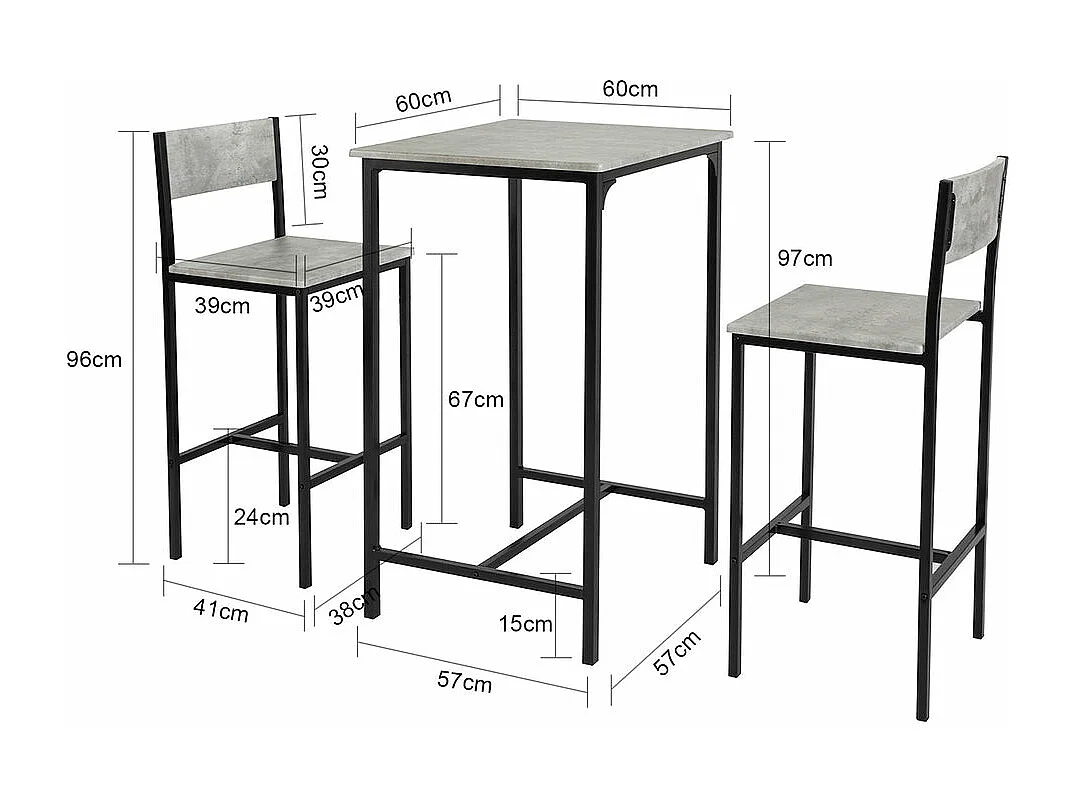 Ensemble Table De Bar + 2 Chaises -pieds,ogt27-hg