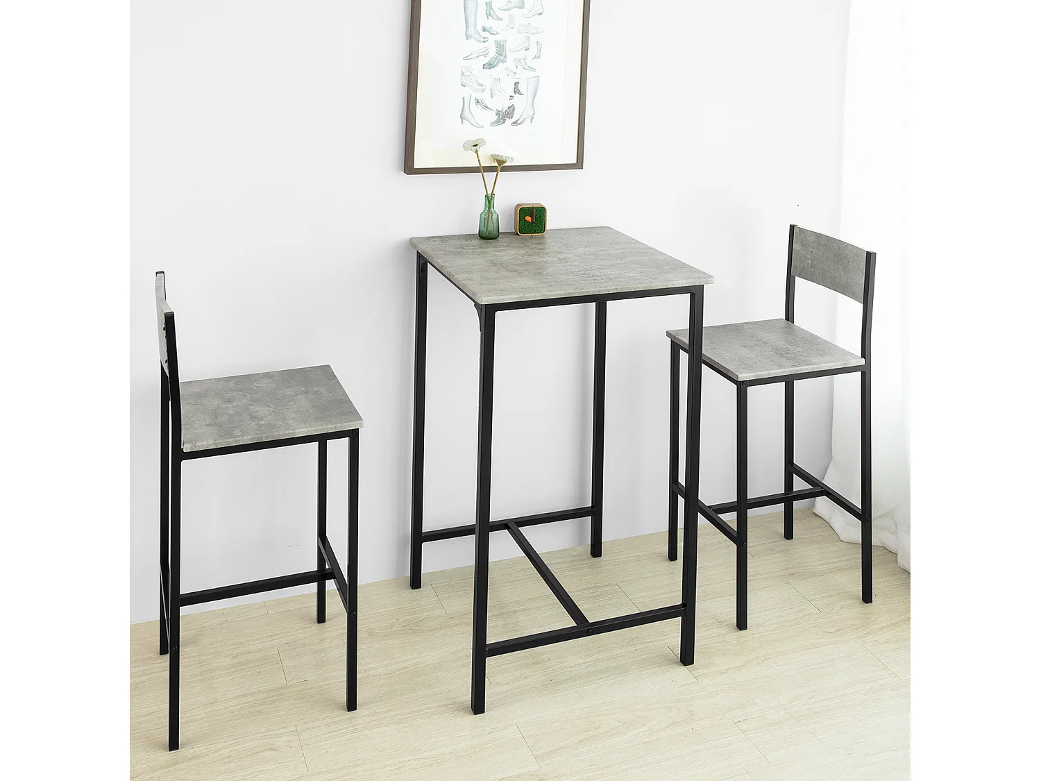 Ensemble Table De Bar + 2 Chaises -pieds,ogt27-hg