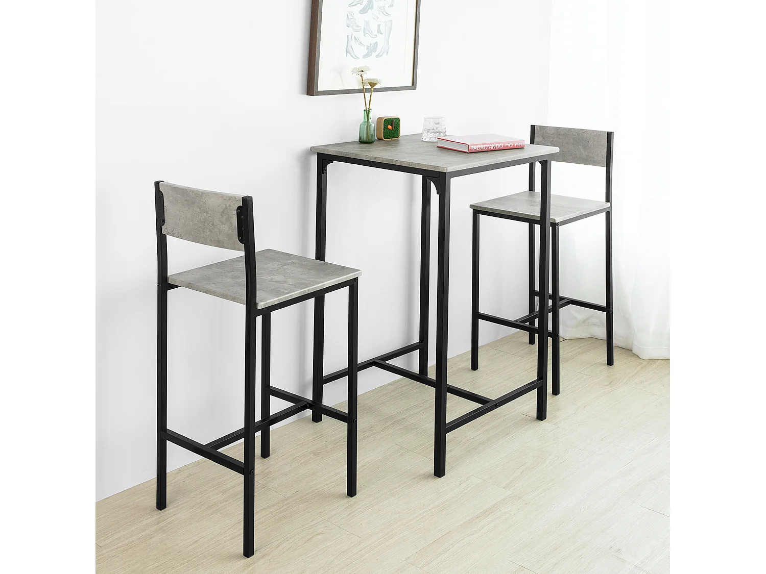 Ensemble Table De Bar + 2 Chaises -pieds,ogt27-hg