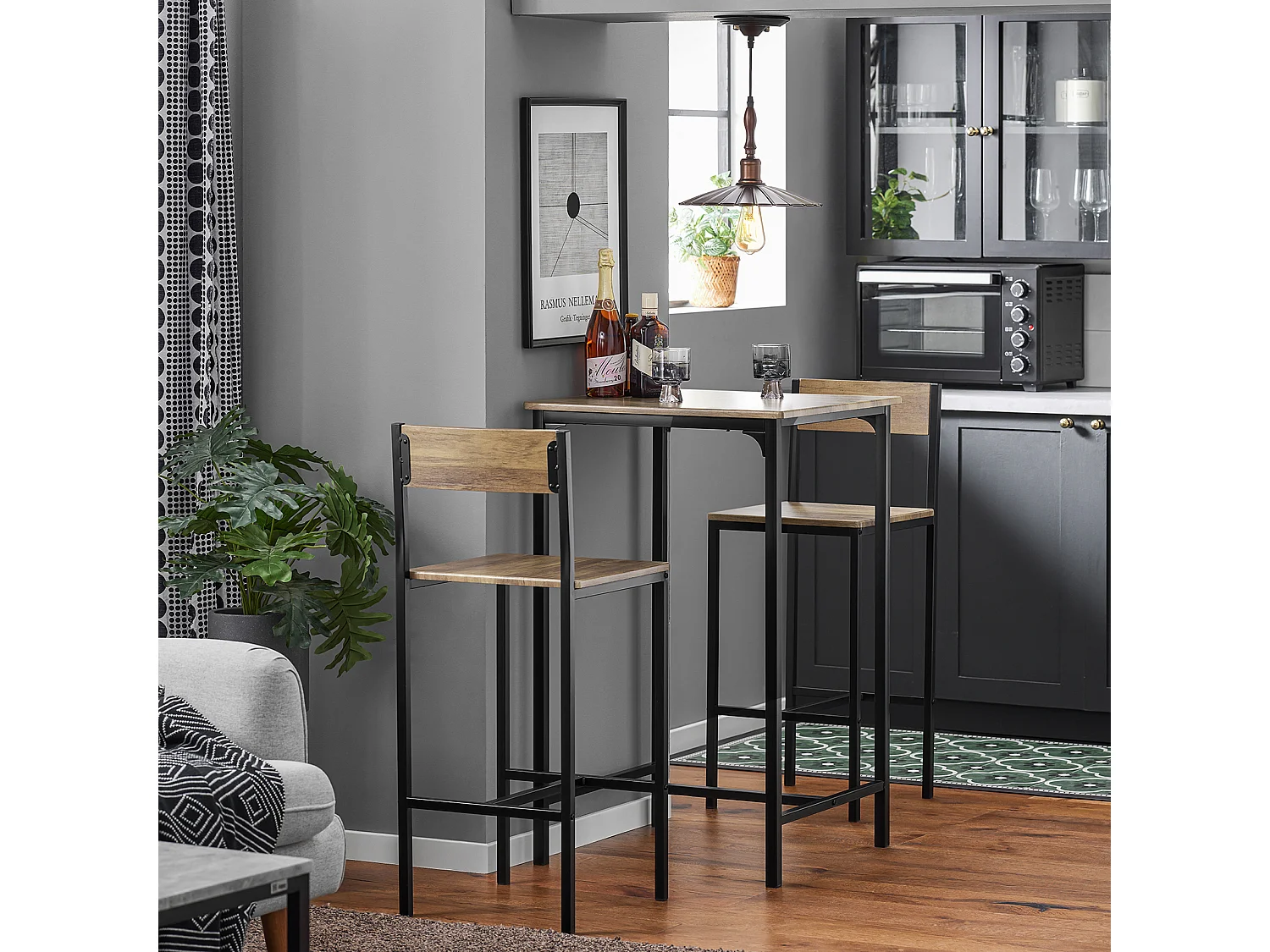 Ensemble Table de Bar + 2 Chaises de Bar Table Mange-Debout Table Haute Cuisine Set, OGT27-N