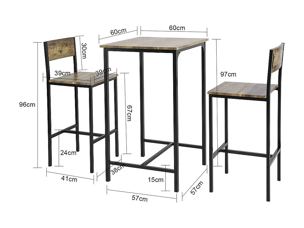 Set de Mesa y taburetes Mesa Alta de Bar + 2 Taburetes Juego de Barra Mesa Alta OGT27-N SoBuy ES