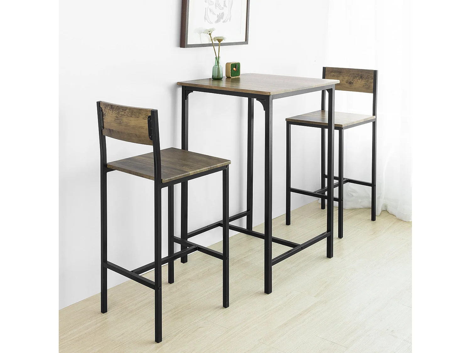 Set de Mesa y taburetes Mesa Alta de Bar + 2 Taburetes Juego de Barra Mesa Alta OGT27-N SoBuy ES