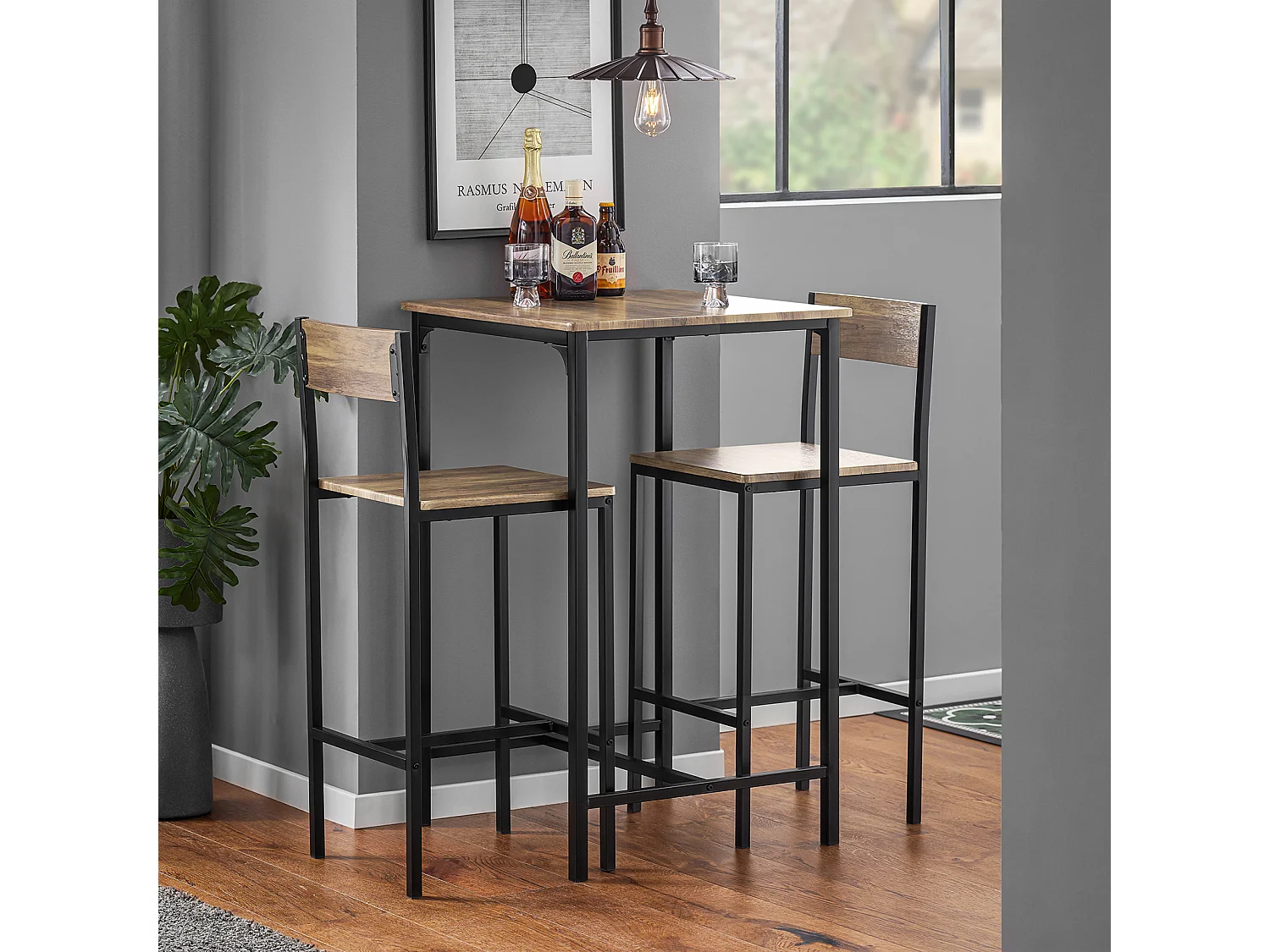 Set de Mesa y taburetes Mesa Alta de Bar + 2 Taburetes Juego de Barra Mesa Alta OGT27-N SoBuy ES