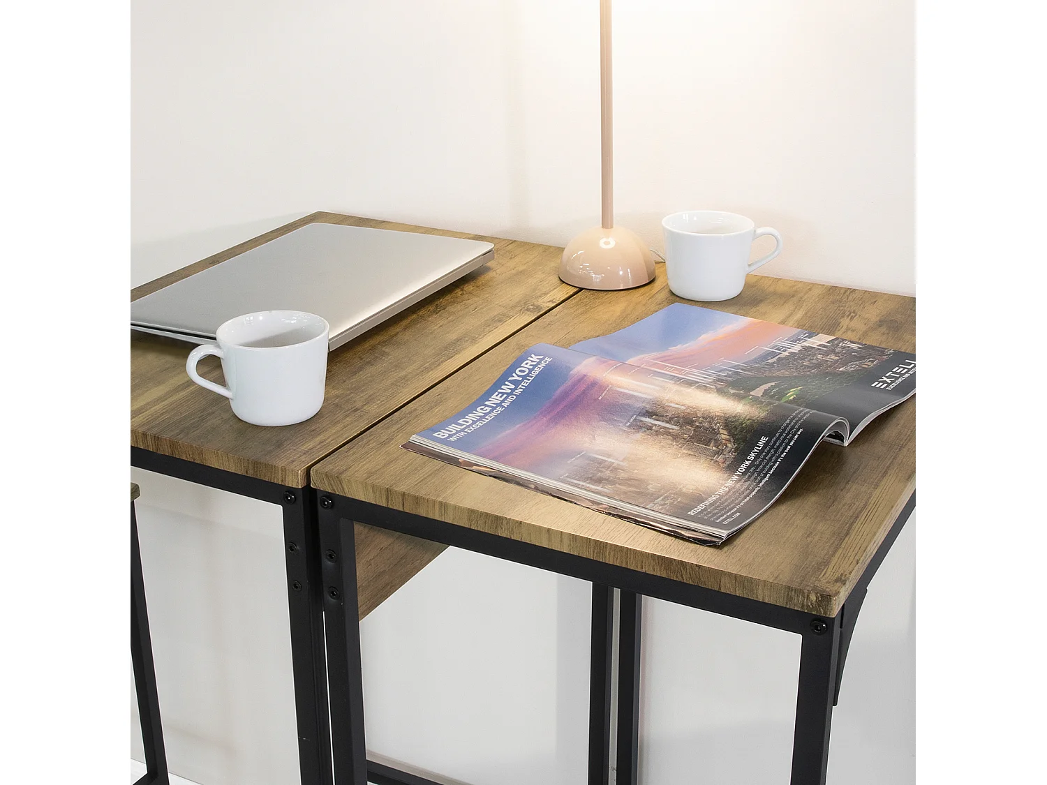 SoBuy Set 3 Pezzi Tavolo Bar con 2 Aedie Alto Tavolo Legno Allungabile Tavolo da Pranzo Tavolo Alto OGT42-F