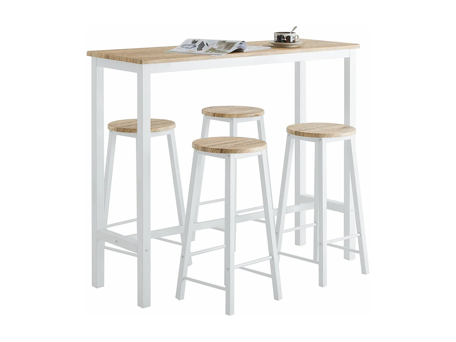 Ensemble Table De Bar Bistrot + 4 Tabourets De Bar Avec Repose-pieds Table Mange-debout, Ogt22-wn