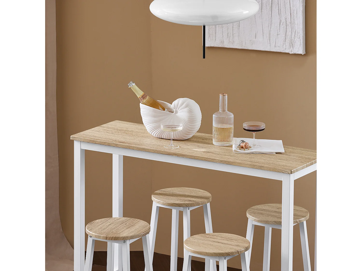 Ensemble Table De Bar Bistrot + 4 Tabourets De Bar Avec Repose-pieds Table Mange-debout, Ogt22-wn