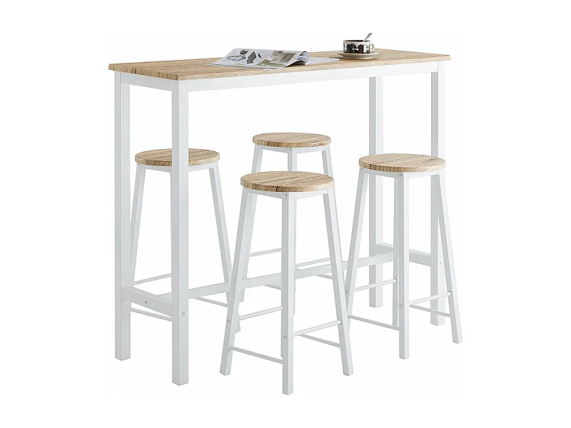 Ensemble Table De Bar Bistrot + 4 Tabourets De Bar Avec Repose-pieds Table Mange-debout, Ogt22-wn