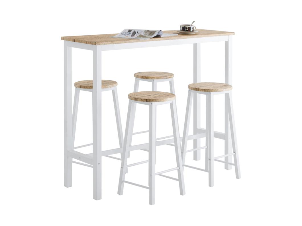 Ensemble Table De Bar Bistrot + 4 Tabourets De Bar Avec Repose-pieds Table Mange-debout, Ogt22-wn