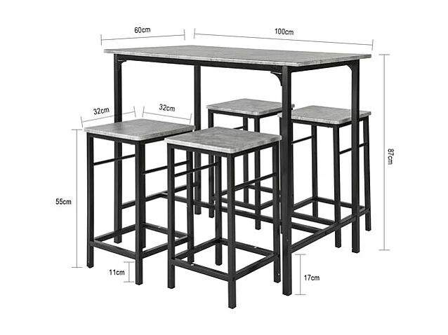 Set Mesa Alta de Bar y 4 Taburetes Estilo Industrial  4 sillas OGT11-HG SoBuy ES