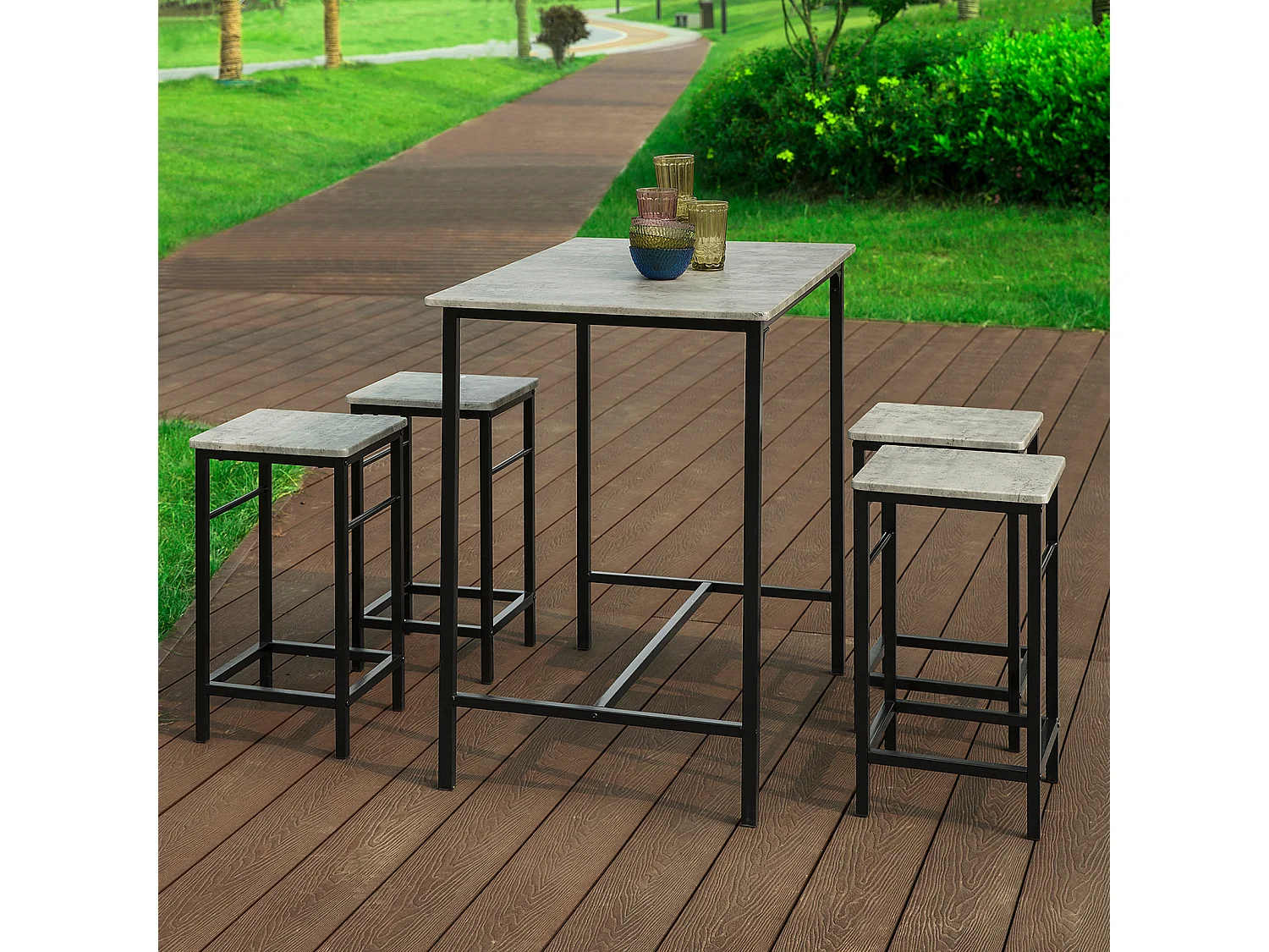 Set Mesa Alta de Bar y 4 Taburetes Estilo Industrial  4 sillas OGT11-HG SoBuy ES