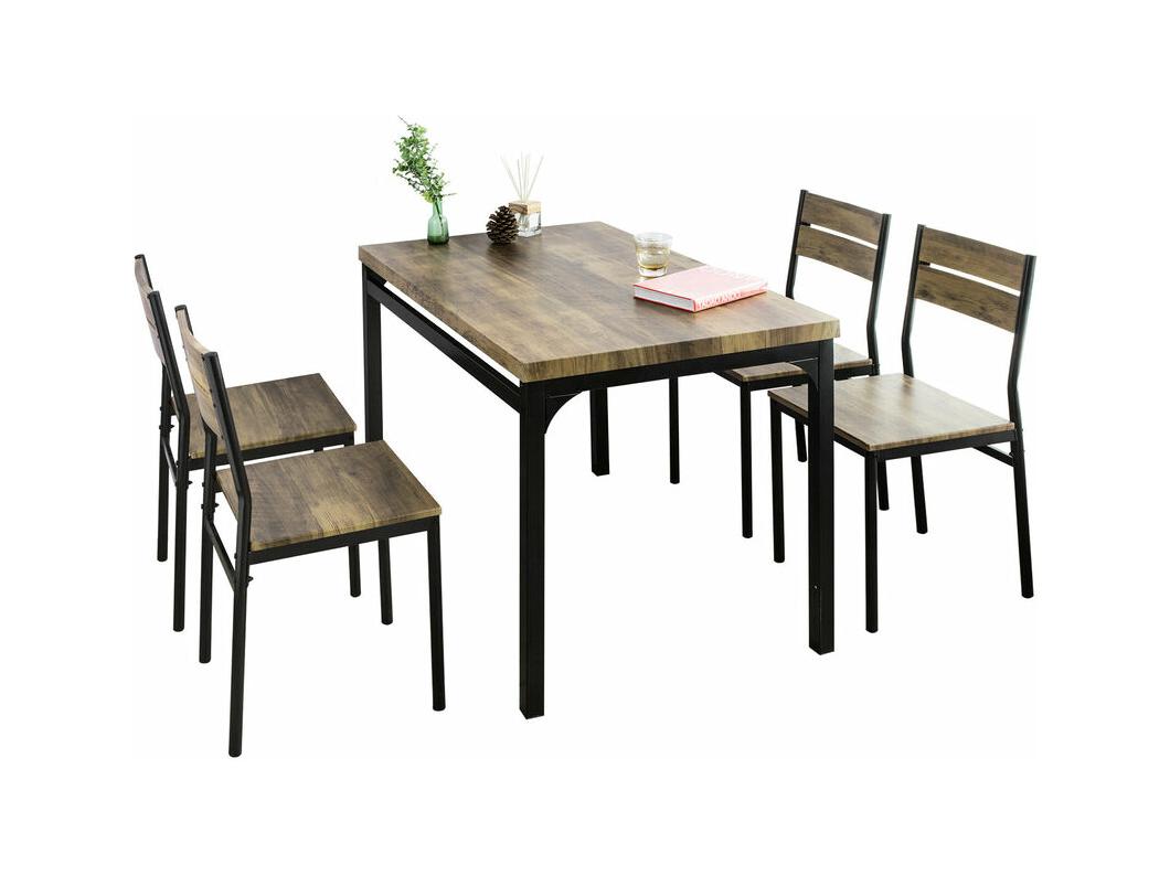 SoBuy OGT28-N + FST72-Nx4 eettafel met 4 stoelen set industriële stijl tafel en 4 stoelen voor keuken eetkamer woonkamer