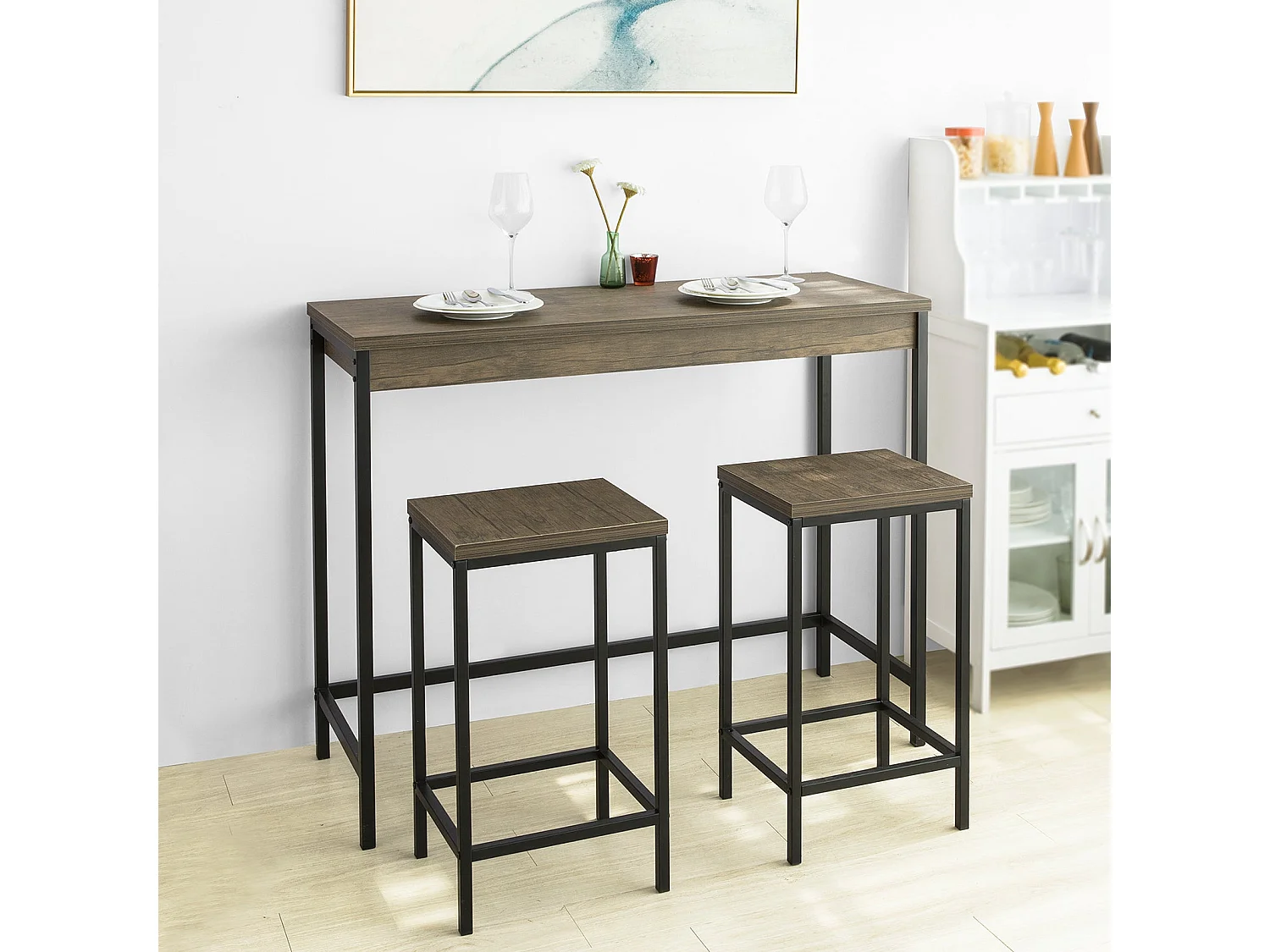 Lot Table Et Tabourets De Bar De Style Industriel Ensemble Table De Bar + 2 Tabourets, Ogt30-n