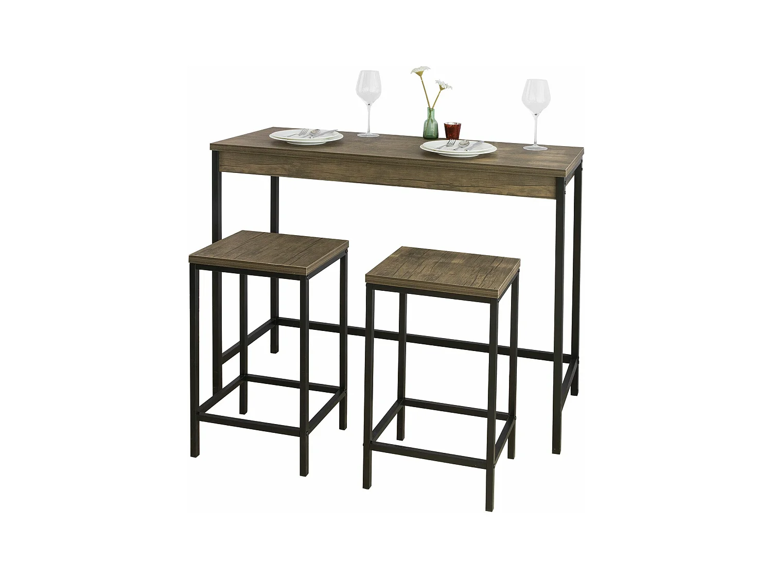 SoBuy OGT30-N 3-delige Bartafelset Bartafel met 2 krukken MDF