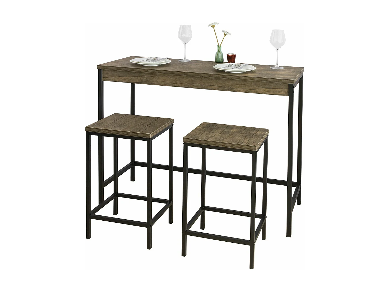 Lot Table Et Tabourets De Bar De Style Industriel Ensemble Table De Bar + 2 Tabourets, Ogt30-n