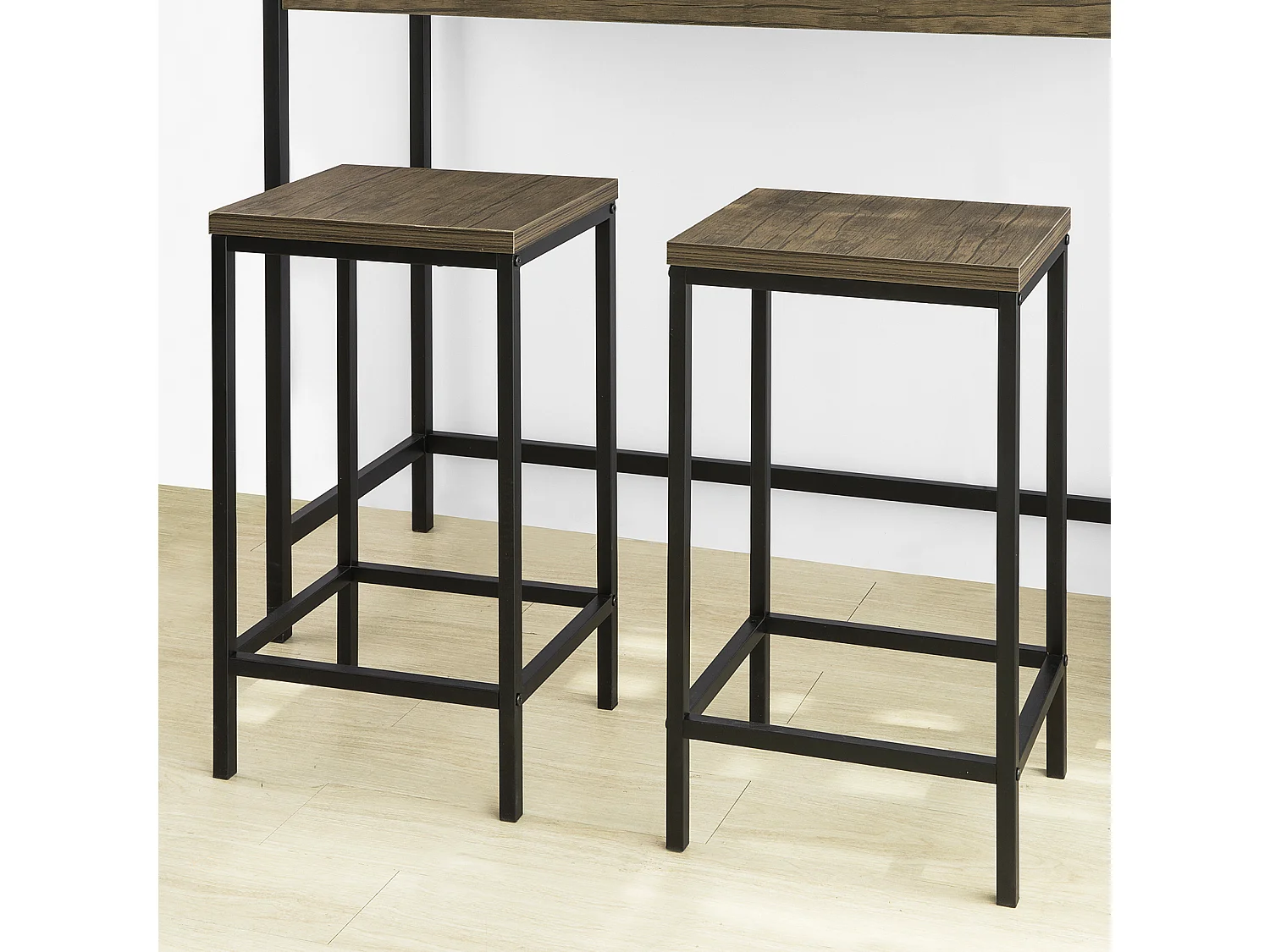 Lot Table Et Tabourets De Bar De Style Industriel Ensemble Table De Bar + 2 Tabourets, Ogt30-n