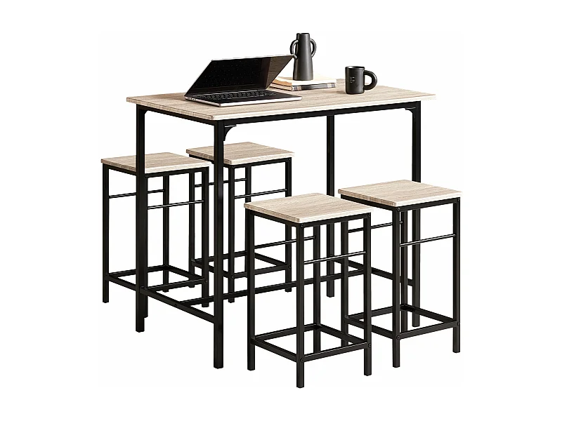 Set Mesa Alta de Bar y 4 Taburetes Estilo Industrial  4 sillas OGT11-N SoBuy ES