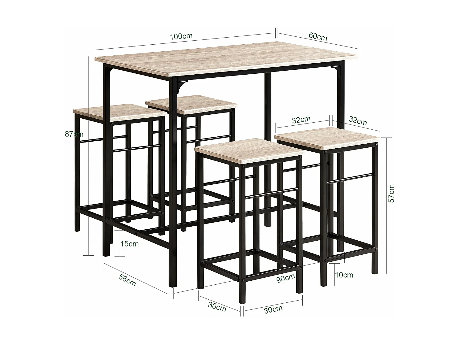Set Mesa Alta de Bar y 4 Taburetes Estilo Industrial  4 sillas OGT11-N SoBuy ES
