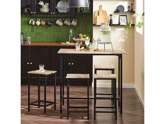 Set de 1 Table + 4 Tabourets Ensemble table de bar Mange-debout  haute cuisine, OGT11-N