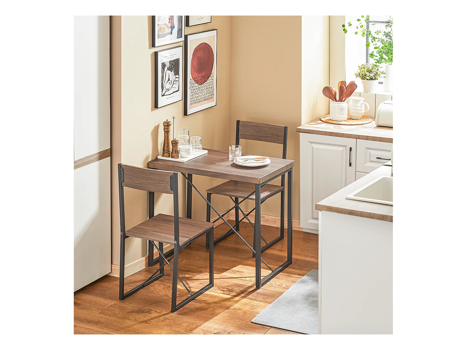Set De 1 Table + 2 Chaises Table À Manger Table De Cuisine, Ogt19-n