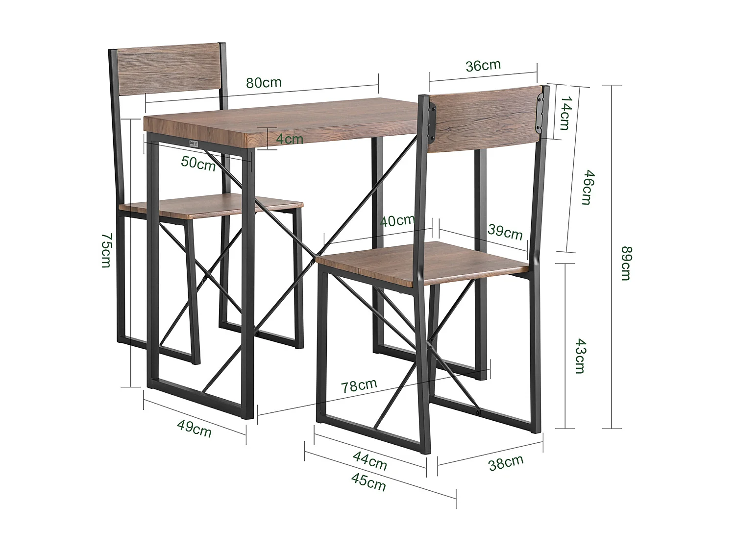 SoBuy OGT19-N 3 - Delige Set Bistro Meubelen Set Eettafel + 2 Krukken met Rugleuning Tuinmeubelen Keukentafel Balkontafel