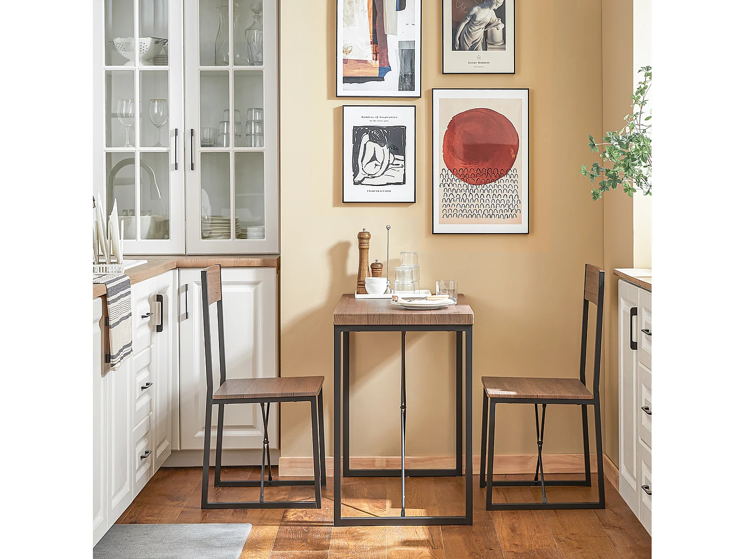 SoBuy OGT19-N 3 - Delige Set Bistro Meubelen Set Eettafel + 2 Krukken met Rugleuning Tuinmeubelen Keukentafel Balkontafel