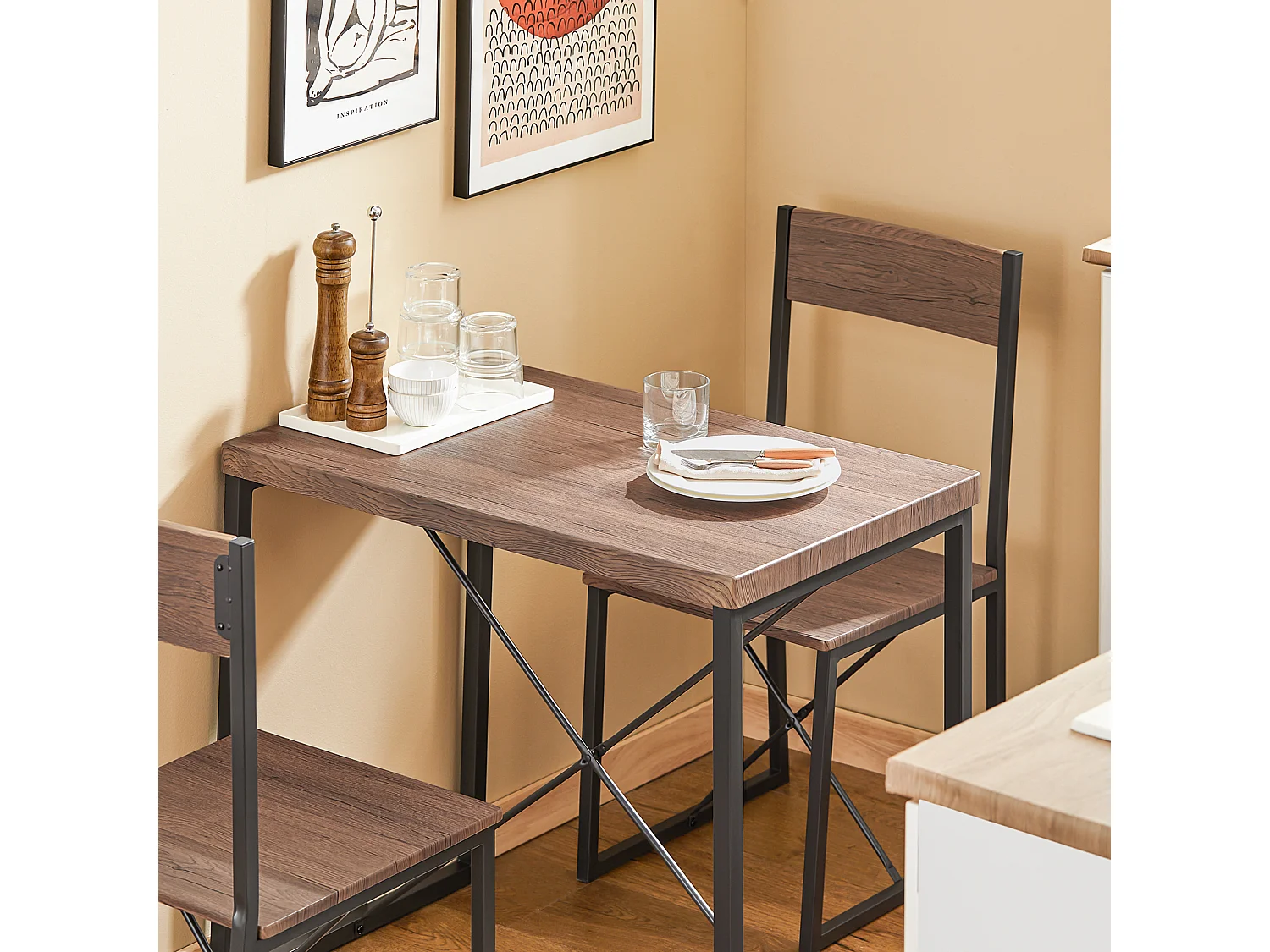 SoBuy OGT19-N 3 - Delige Set Bistro Meubelen Set Eettafel + 2 Krukken met Rugleuning Tuinmeubelen Keukentafel Balkontafel