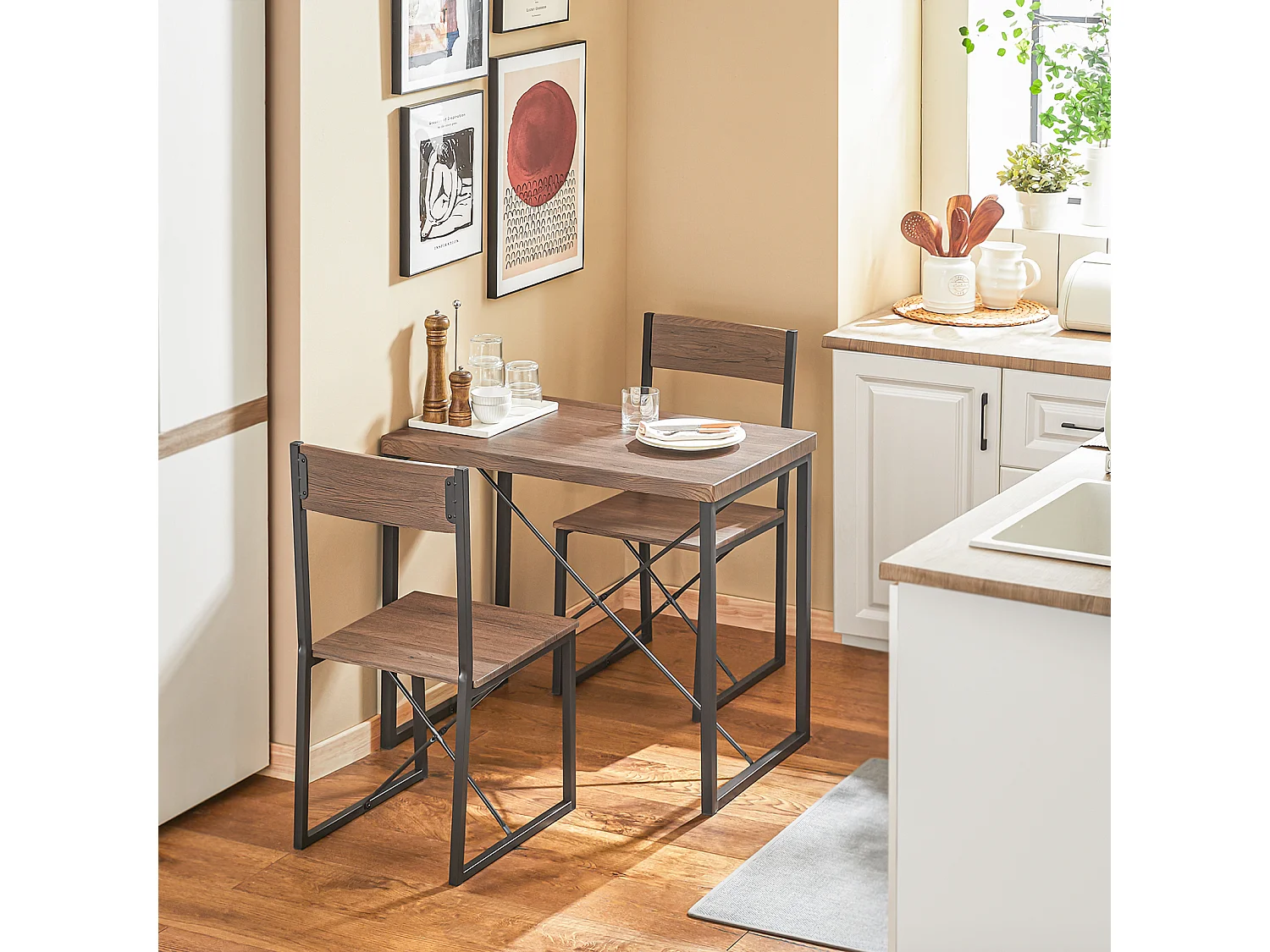 SoBuy OGT19-N 3 - Delige Set Bistro Meubelen Set Eettafel + 2 Krukken met Rugleuning Tuinmeubelen Keukentafel Balkontafel