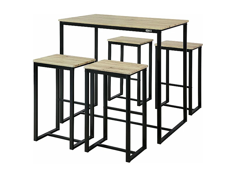 Set Mesa Alta de Bar y 4 Taburetes Muebles Bar Comedor OGT15-N SoBuy ES