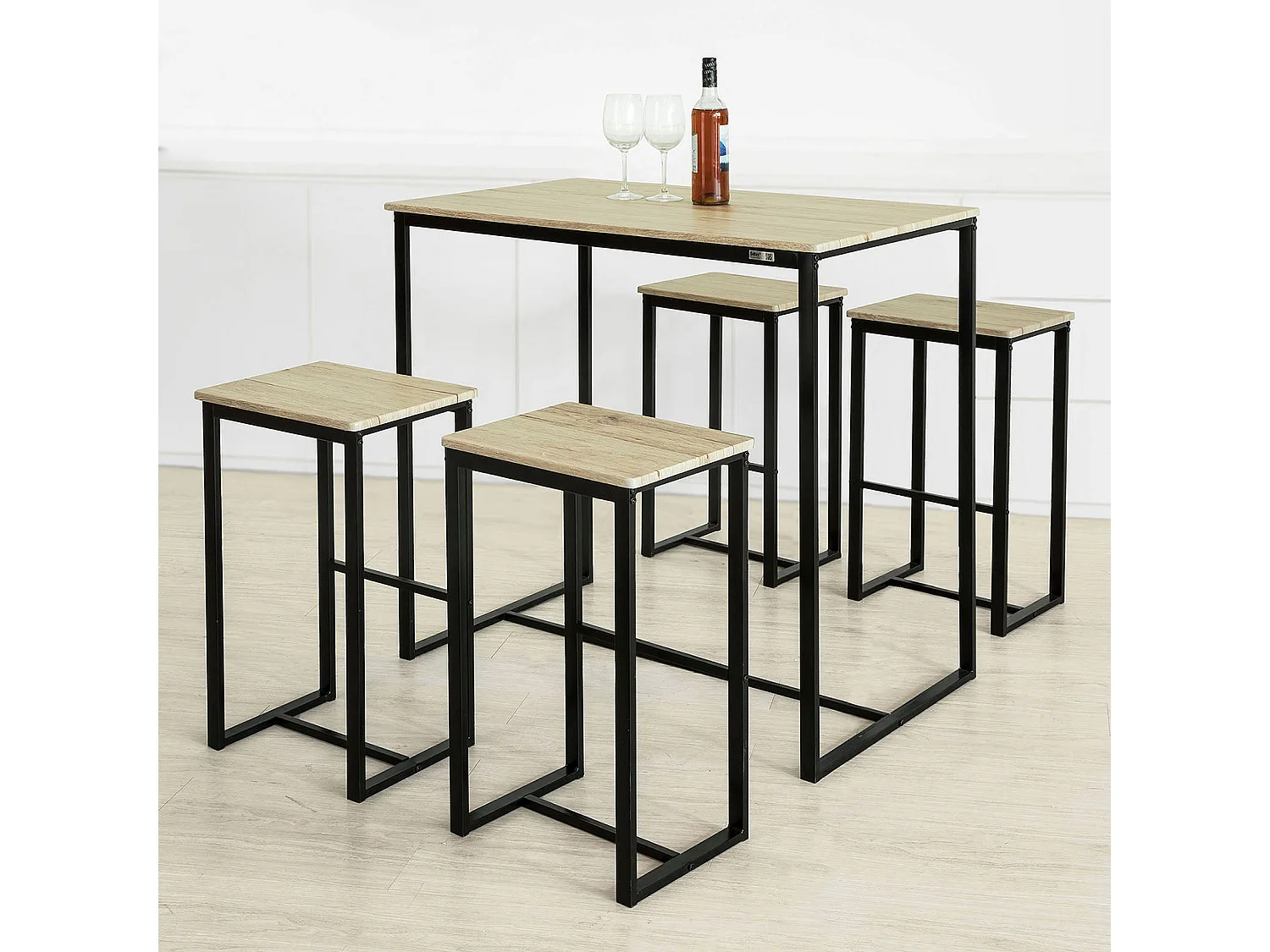 SoBuy Set 5 Pezzi Tavolo con 4 sgabelli Mobile Bar per casa Stile Industriale L100*P60*A96cm Legno OGT15-N