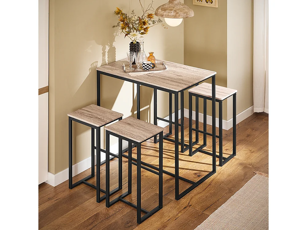 SoBuy Set 5 Pezzi Tavolo con 4 sgabelli Mobile Bar per casa Stile Industriale L100*P60*A96cm Legno OGT15-N