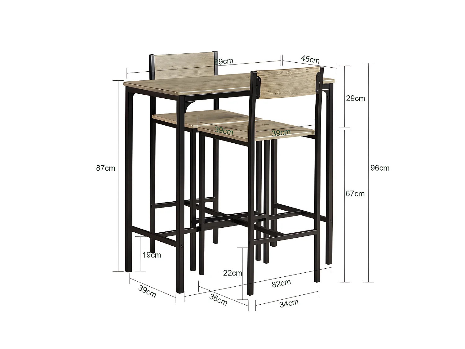 Juegos de Muebles Altas, Mesa de Cafetería, 3 Piezas Set de Balcón, Set de Bar L89cm x D45cm x H86,5cm OGT03-N SoBuy ES