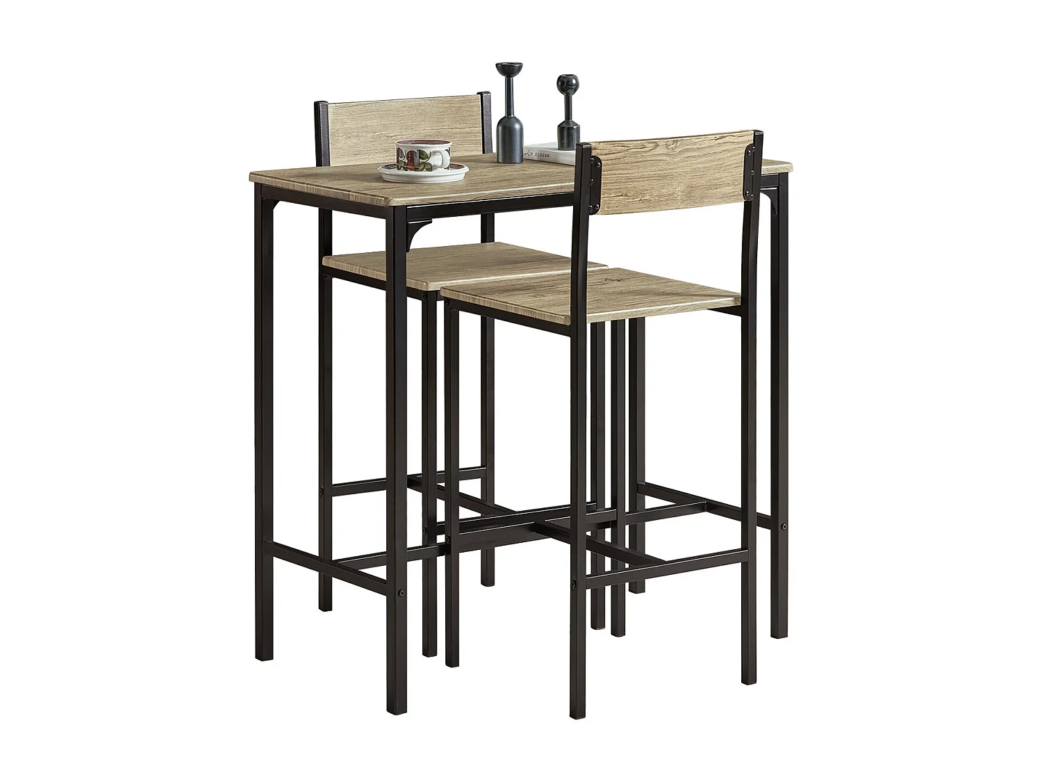 SoBuy Set 3 Pezzi Tavolo con 2 sgabelli Alto Mobile Bar per casa Stile Vintage,Marrone, L89*P45*A86.5cm OGT03-N