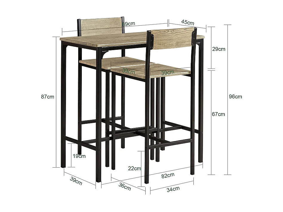 SoBuy Set 3 Pezzi Tavolo con 2 sgabelli Alto Mobile Bar per casa Stile Vintage,Marrone, L89*P45*A86.5cm OGT03-N