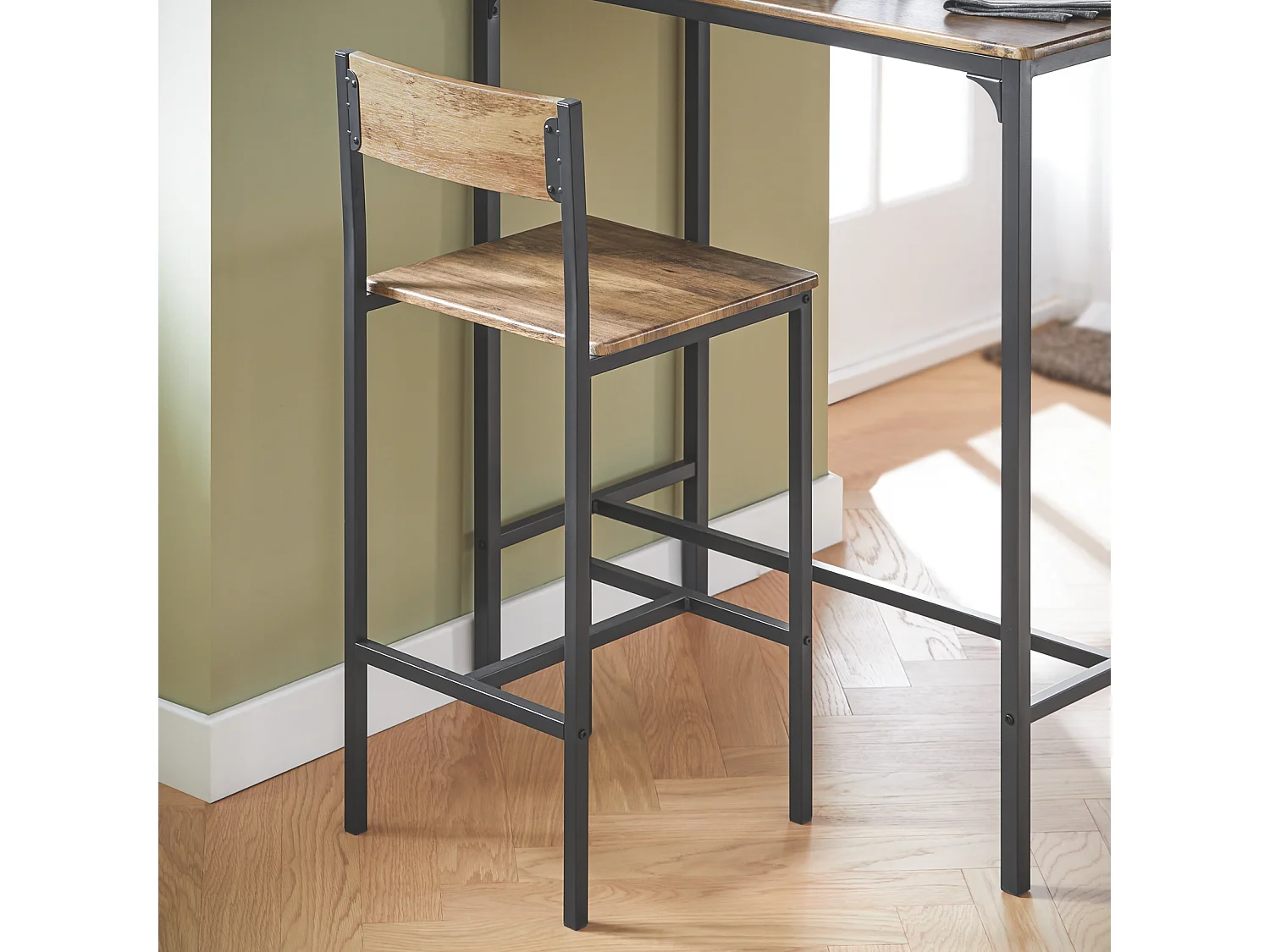 Set Mesa Alta de Bar y 2 Taburetes con Respaldos de Estilo Industrial ES L89cm x D45cm x H100cm OGT03-XL SoBuy ES