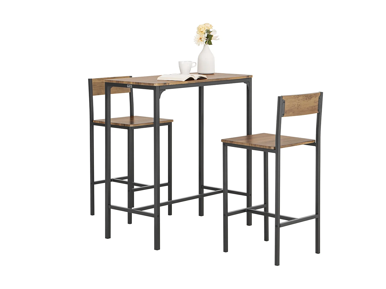 Lot Table et Chaises de Bar de Style Industriel Ensemble Table de Bar + 2  Haute Chaise, OGT03-XL