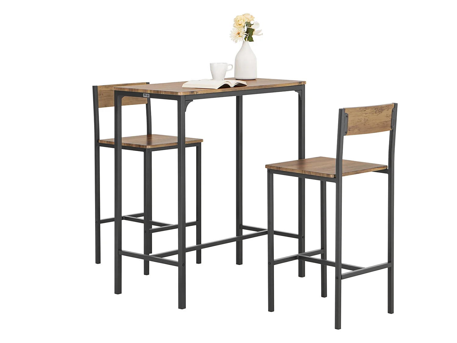 Lot Table et Chaises de Bar de Style Industriel Ensemble Table de Bar + 2  Haute Chaise, OGT03-XL