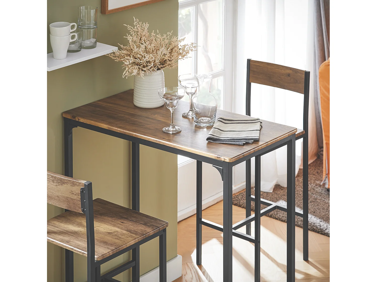 Lot Table et Chaises de Bar de Style Industriel Ensemble Table de Bar + 2  Haute Chaise, OGT03-XL