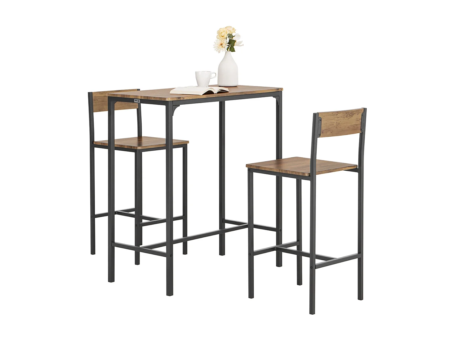 Lot Table et Chaises de Bar de Style Industriel Ensemble Table de Bar + 2  Haute Chaise, OGT03-XL