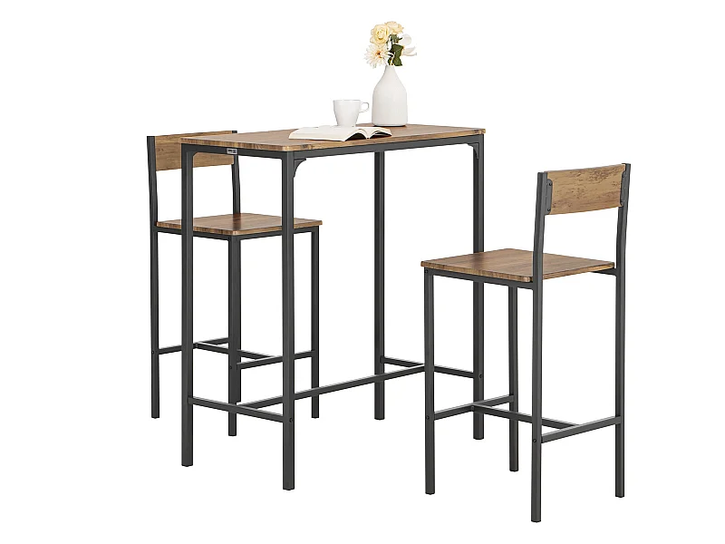 Lot Table et Chaises de Bar de Style Industriel Ensemble Table de Bar + 2  Haute Chaise, OGT03-XL